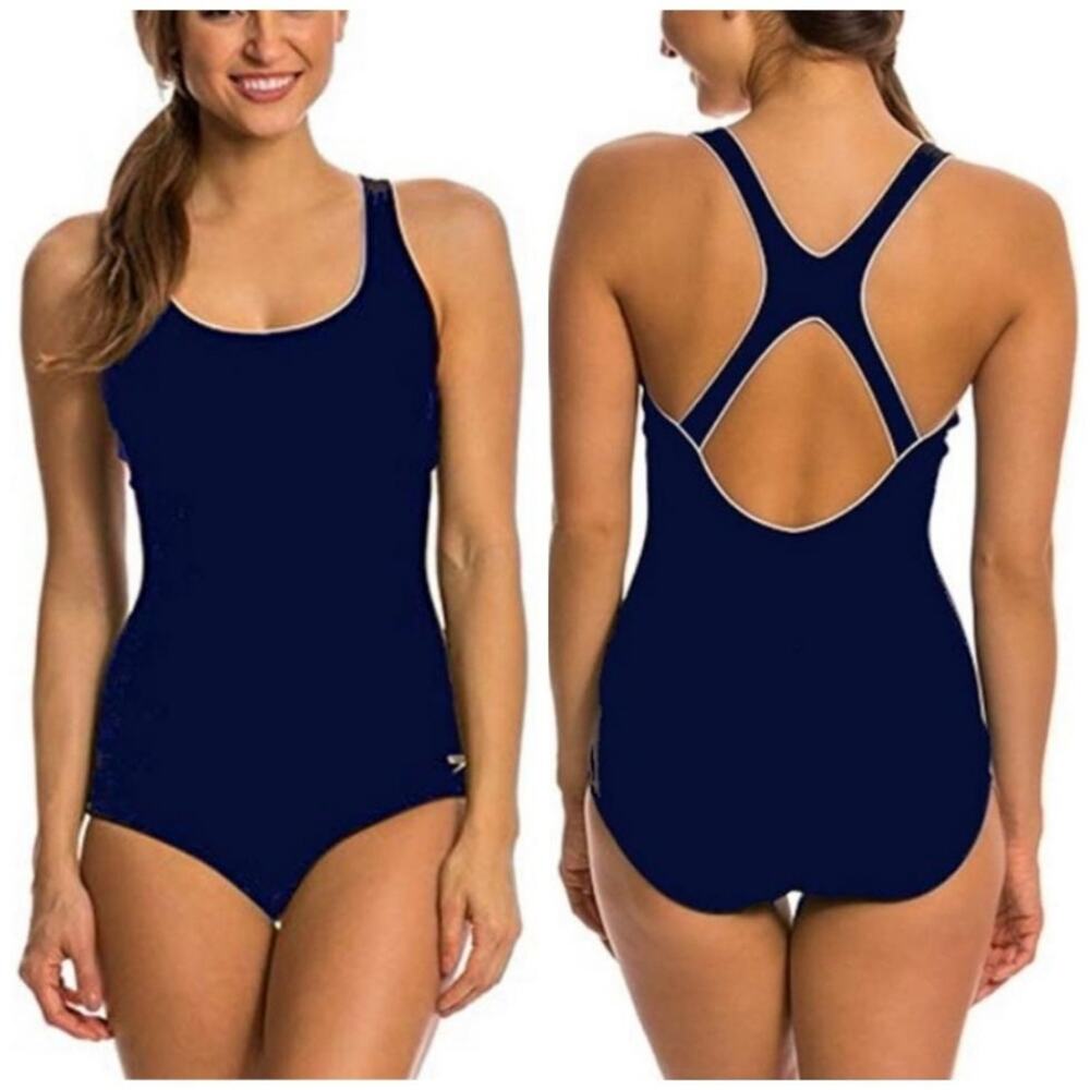 Speedo One Piece Swimsuit Small Blue Bathing Suit Racerback UV 50+ Protection